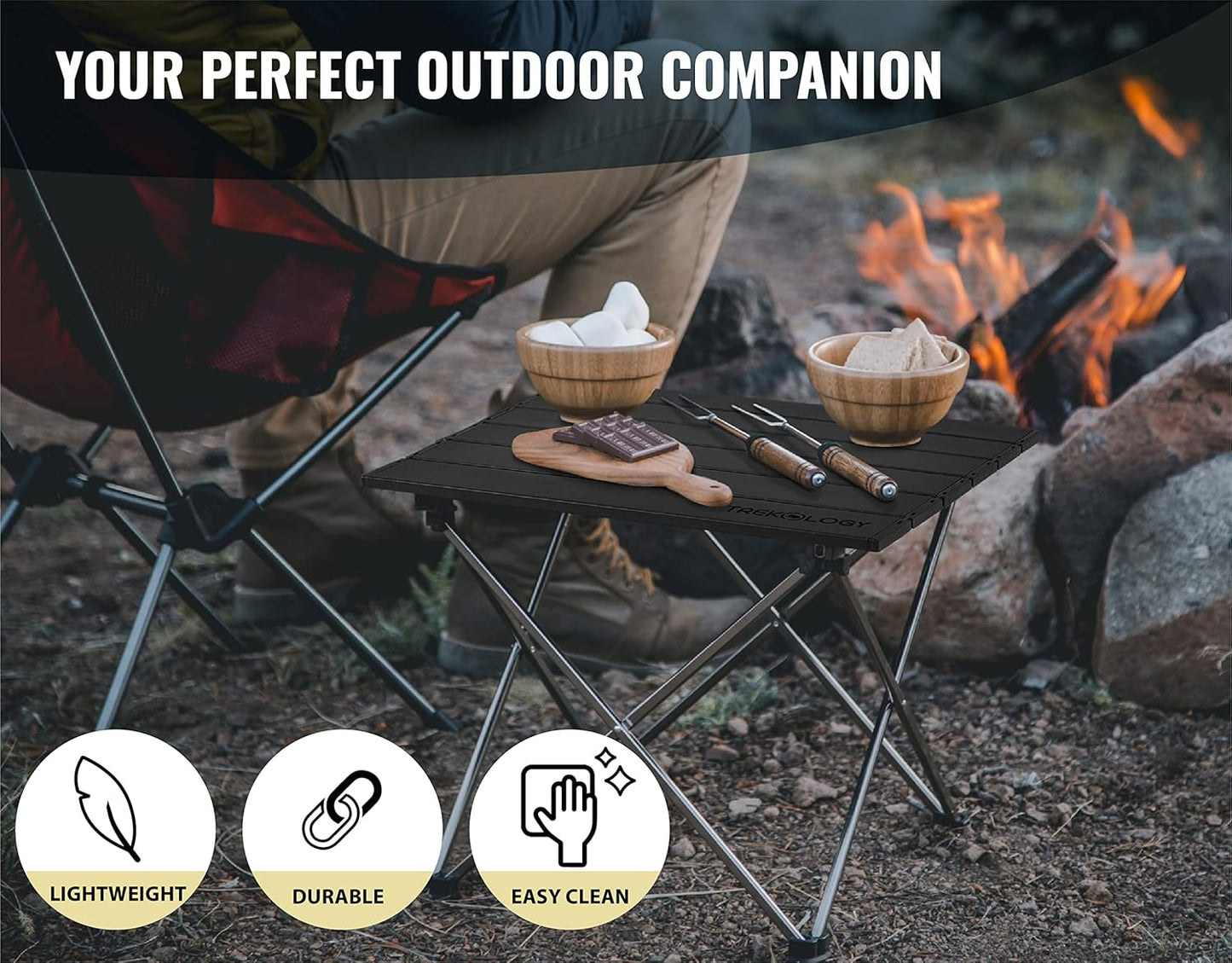 TREKOLOGY Portable Small Camping Table - Lightweight, Foldable Beach & Outdoor Table for Hiking, Camping, and Summer Outings - Easy to Carry & Space-Saving Design