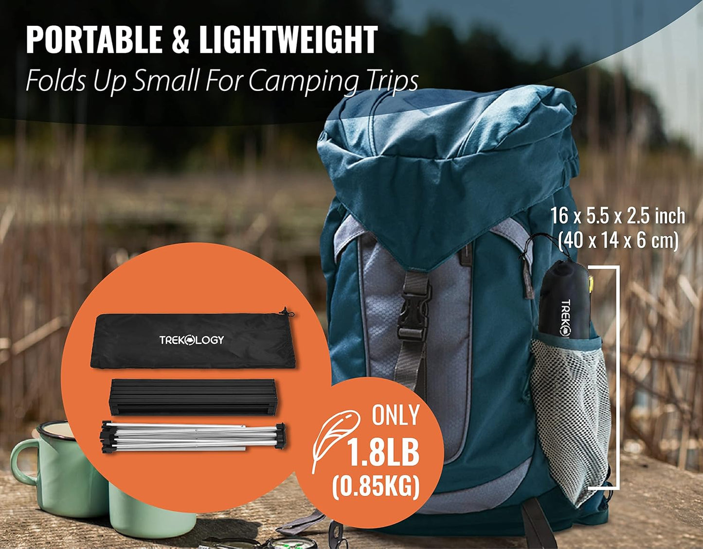 TREKOLOGY Portable Small Camping Table - Lightweight, Foldable Beach & Outdoor Table for Hiking, Camping, and Summer Outings - Easy to Carry & Space-Saving Design